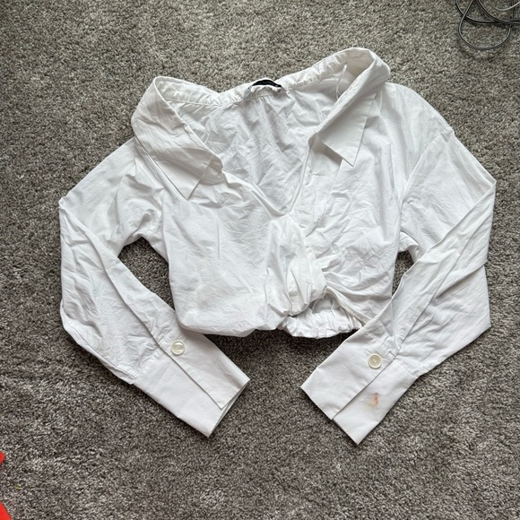 zara white 100% linen button shirt cropped wide ,,, L ... main image 0